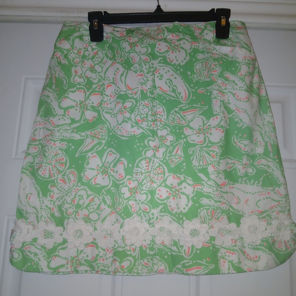 Lilly Pulitzer Sea Eyelet Floral Lace Overlay A-Line Pockets Skirt Size 10 - Picture 2 of 5